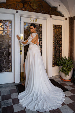 A-Line Wedding Dress with Lace Sleeves and Slit