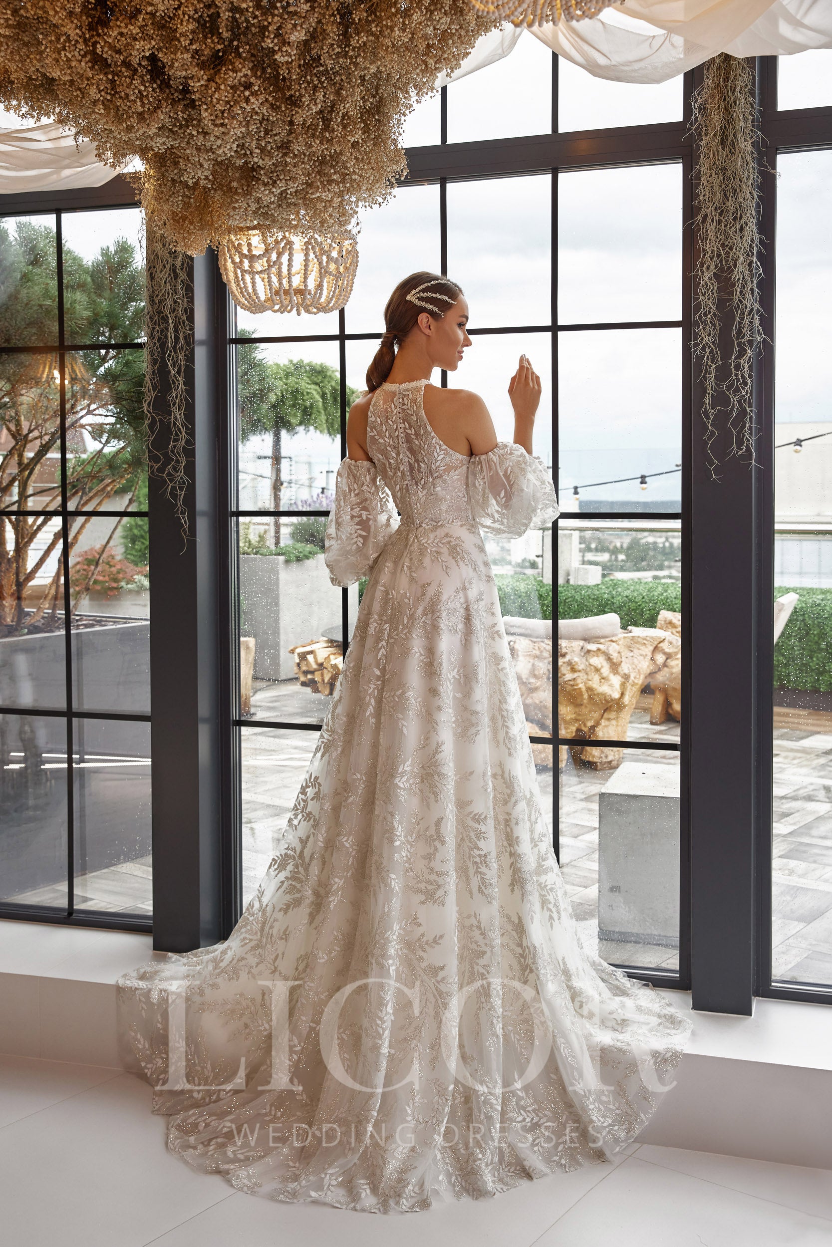 Romantic A-Line Wedding Dress with Floral Lace Appliqués, Illusion High Neckline, Sleeveless, Satin-Lined Tulle Skirt