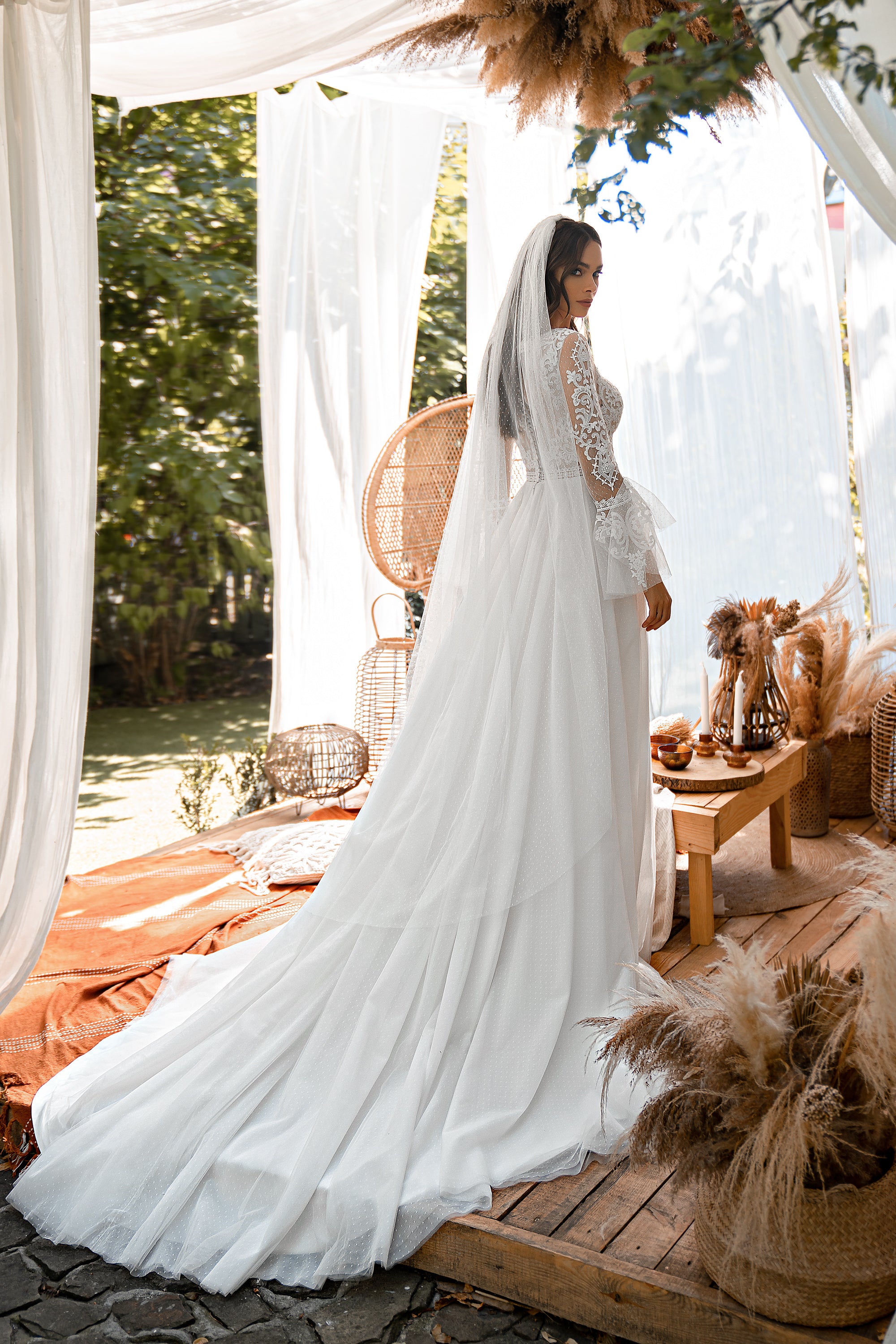 A-Line Wedding Dress with Polka Dot Tulle