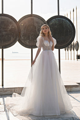 A-Line Wedding Dress with Puff Sleeves