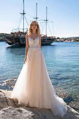 A-Line Wedding Dress with Floral Lace Bodice