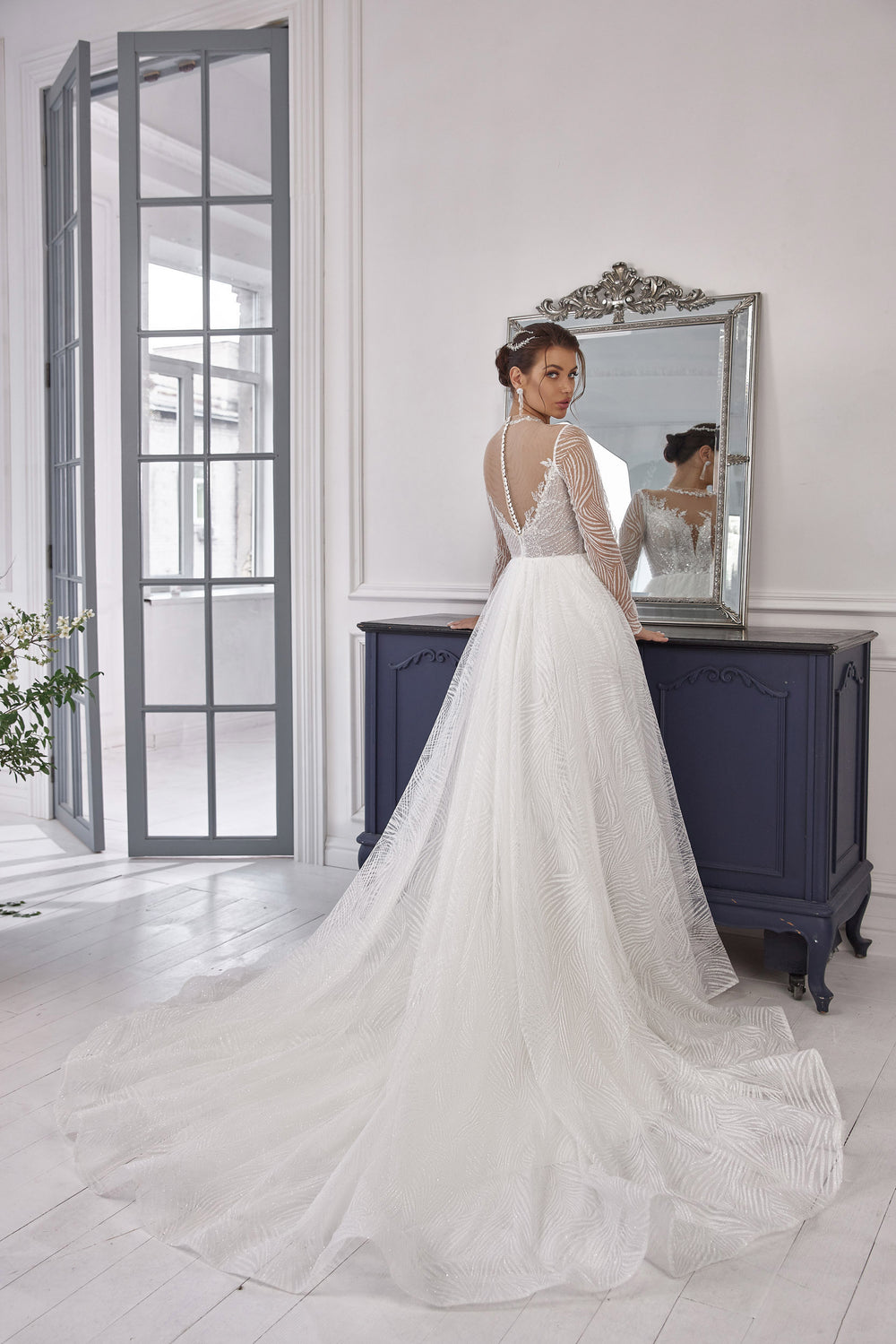 A-Line Wedding Dress with Long Illusion Sleeves