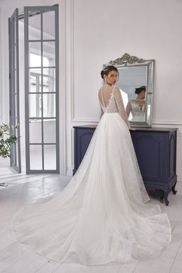 A-Line Wedding Dress with Long Illusion Sleeves