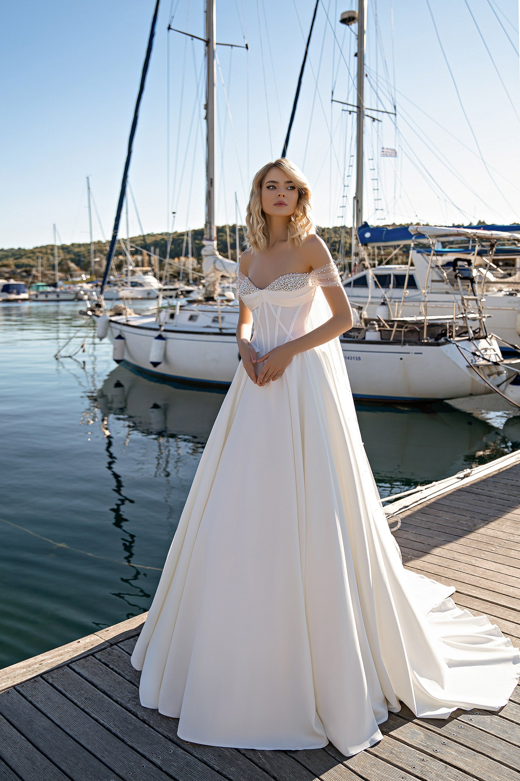 A-Line Satin Wedding Dress with Pearl Sweetheart Bodice