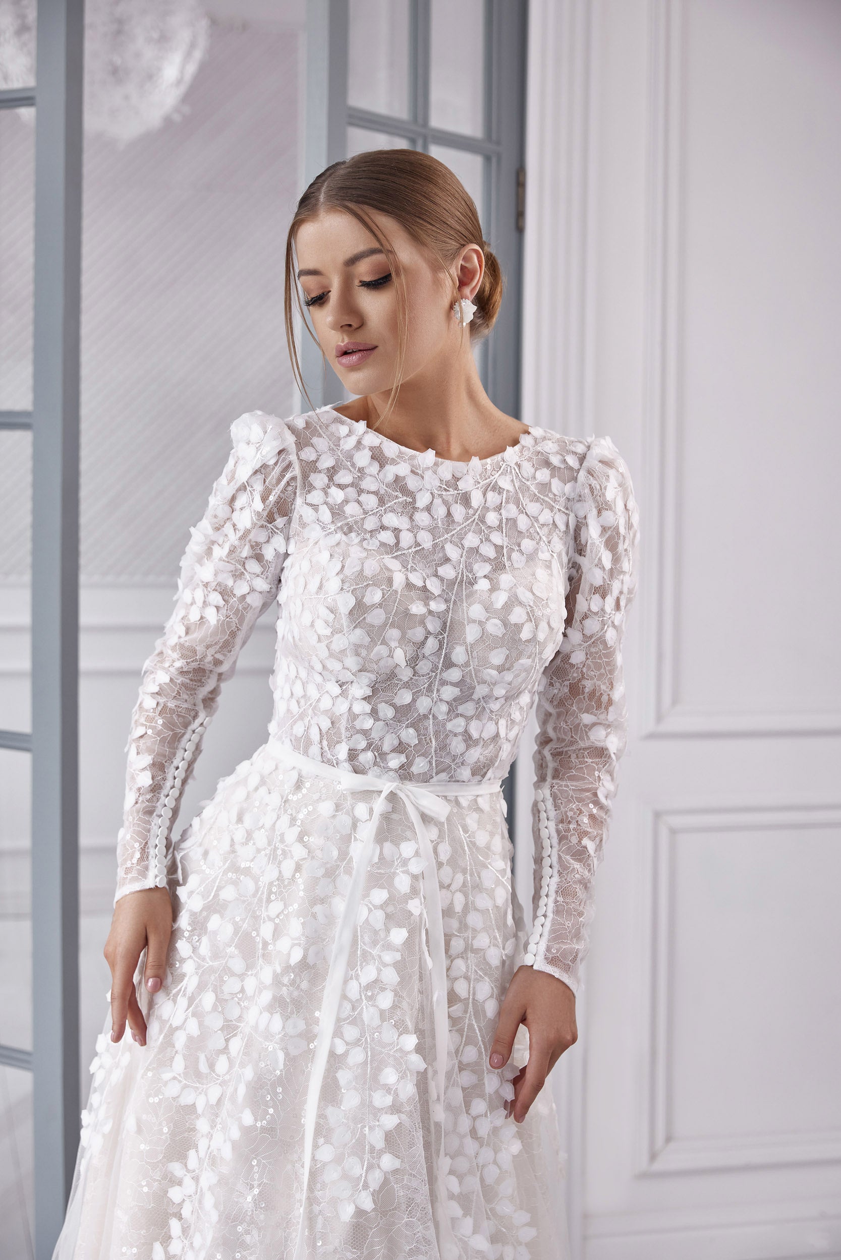 A-Line Wedding Dress with Long Lace Sleeves