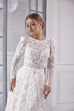 A-Line Wedding Dress with Long Lace Sleeves