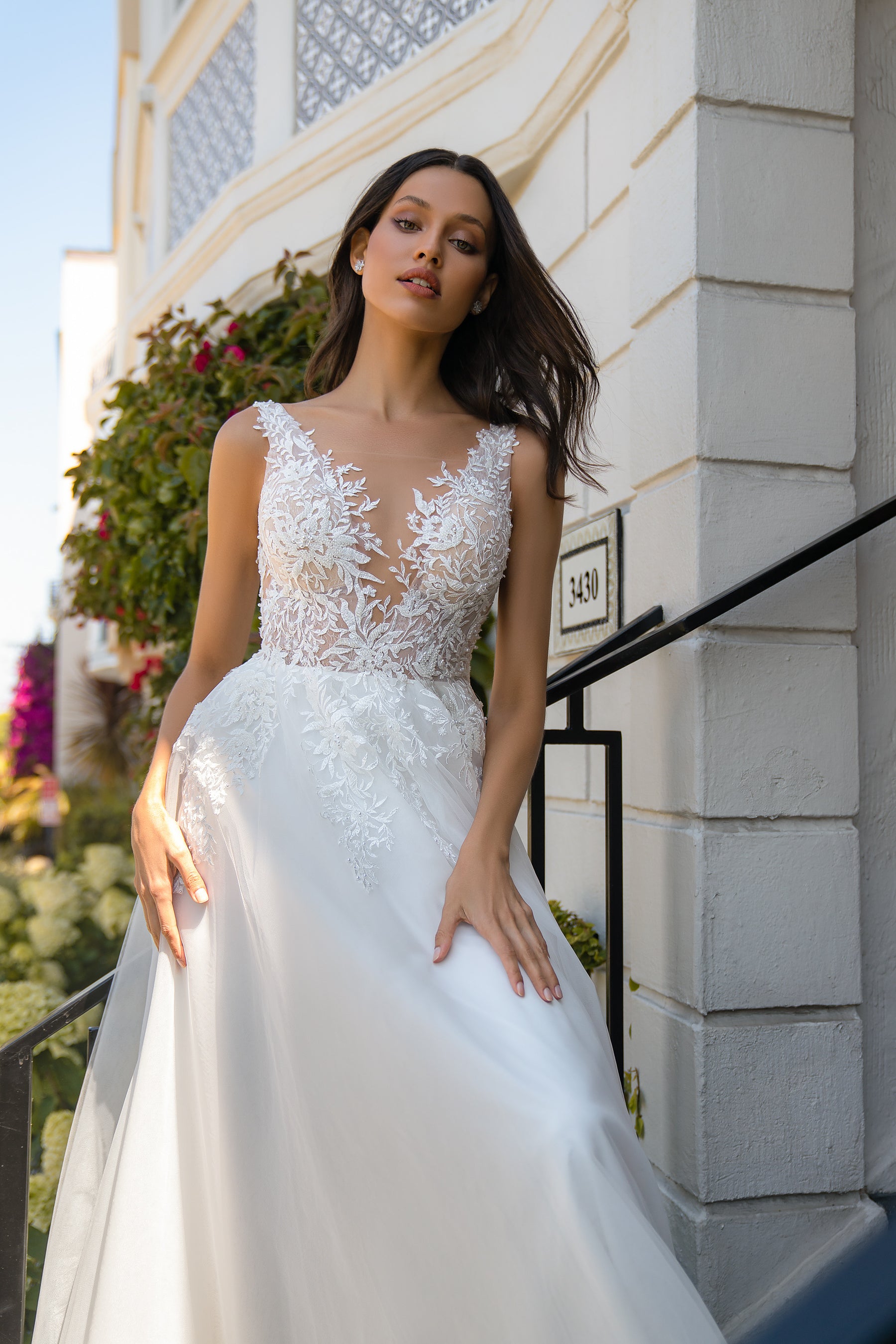 A-Line Wedding Dress with Detachable Puff Sleeves