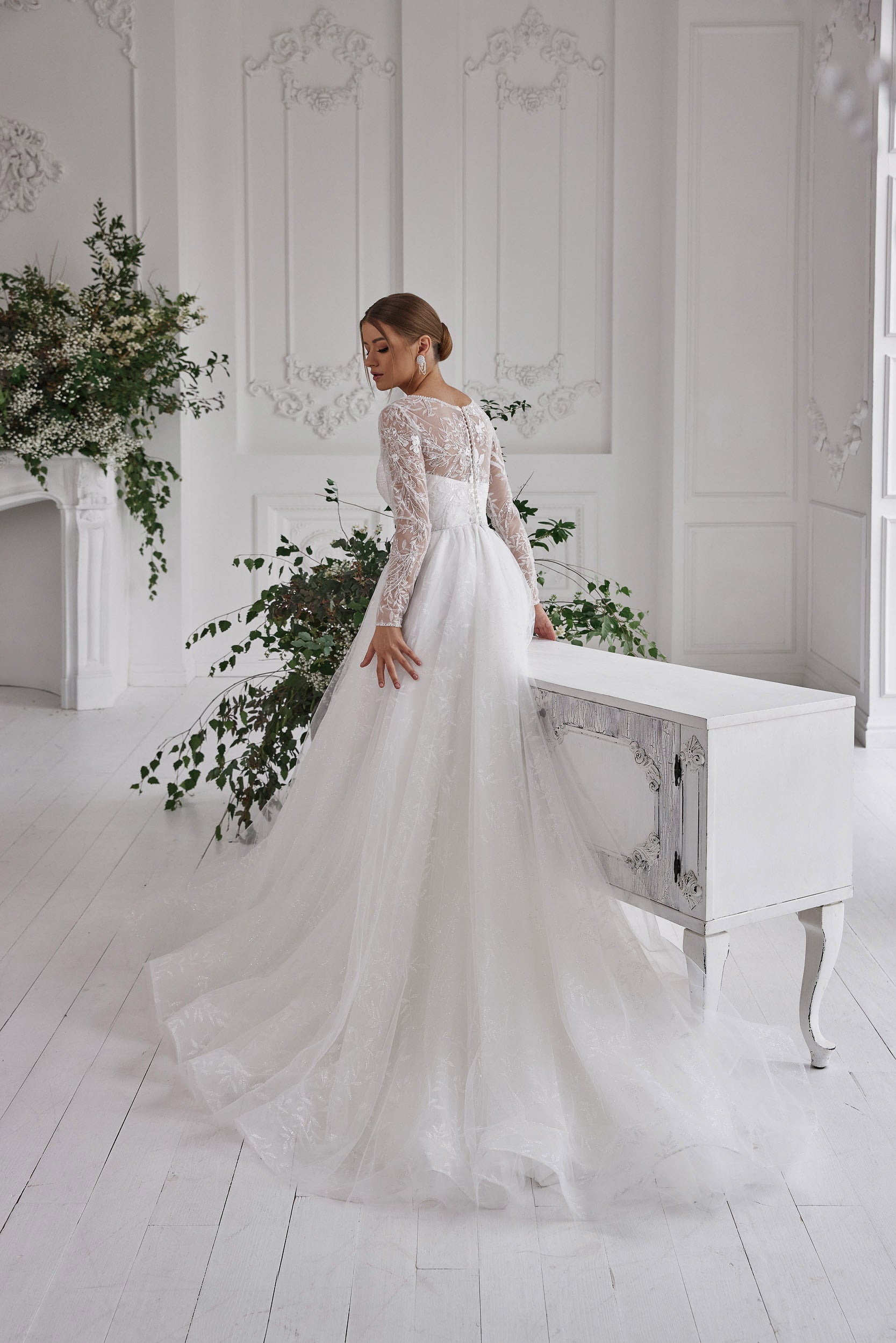 A-Line Wedding Dress with Illusion Lace Long Sleeves