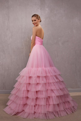Women's Pink Tulle Prom Dress - Elegant and Stylish Evening Gown