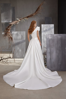 Satin A-Line Wedding Dress with One-Shoulder Ruffle