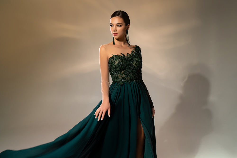 A-line Evening Dress with Guipure Embellishments