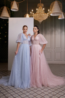 Women's Tulle Dress with Sequins Decoration and Lacing Back