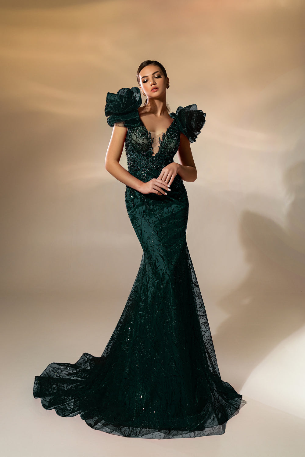 Mermaid Evening Dress with Beaded Guipure Lace
