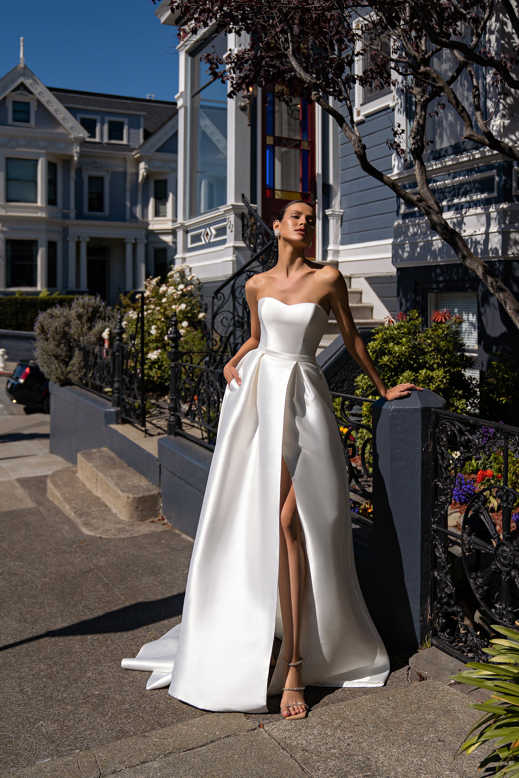 Mikado A-Line Wedding Dress with Detachable Lace Sleeve