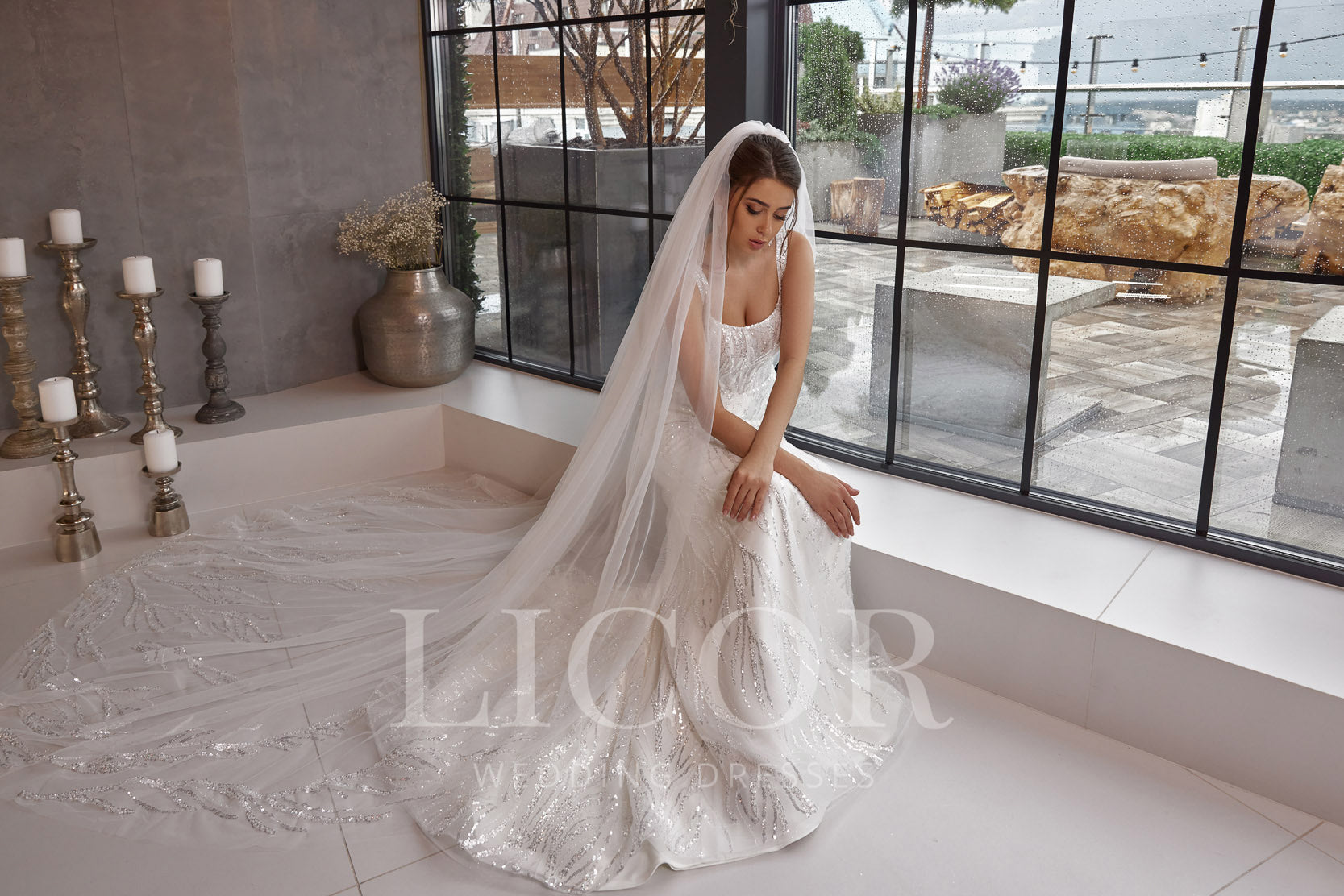 Sheath Wedding Dress, Square Neckline, Sleeveless, Tulle With Beading And Sequins, Embellished Bodice, Sweep Train, Floor-Length, Romantic