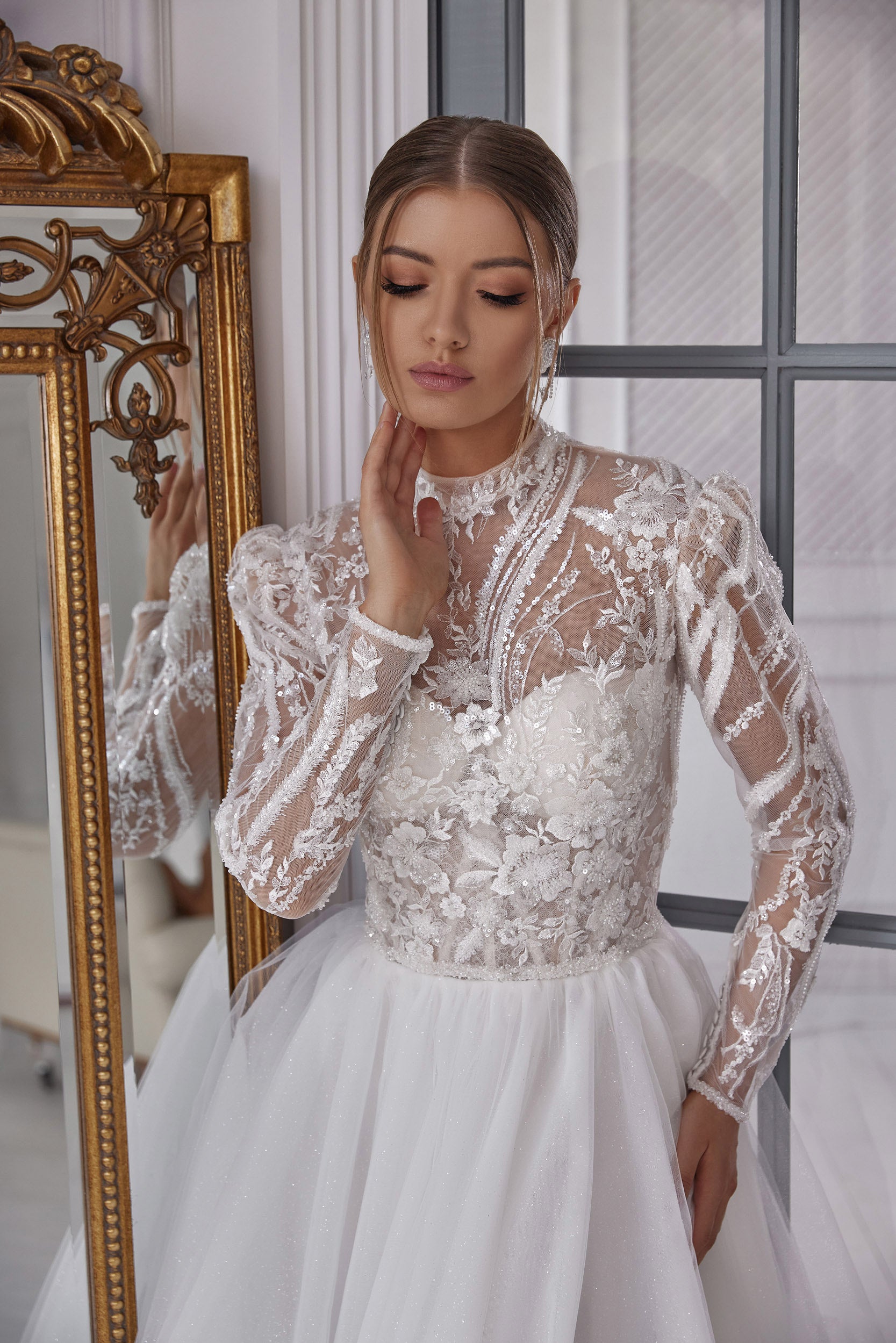 A-Line Wedding Dress with Detachable Long Sleeve Bolero