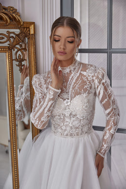 A-Line Wedding Dress with Detachable Long Sleeve Bolero
