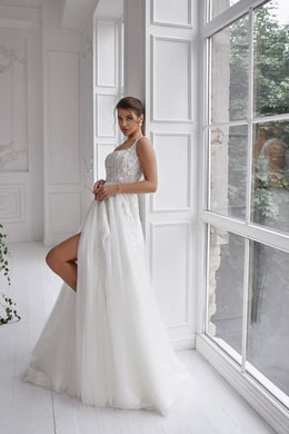 Sparkly A-Line Wedding Dress with Square Neckline