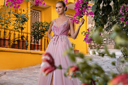 Women's Spaghetti Strap Prom Dress with Tulle Slit Skirt
