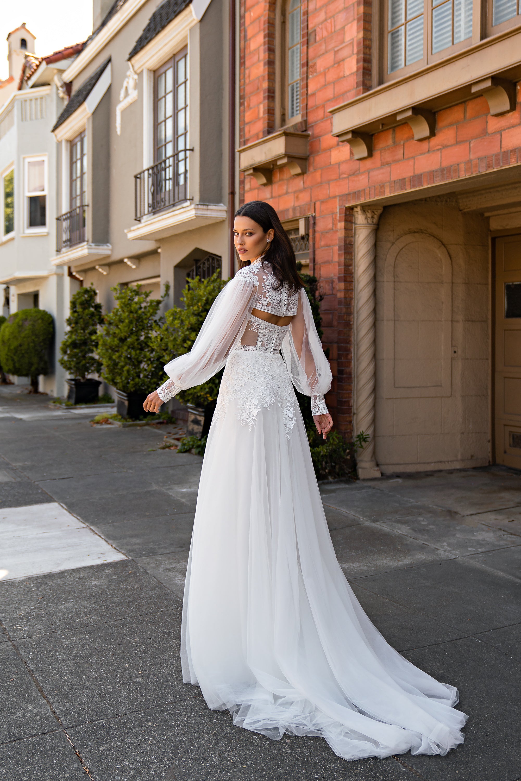 A-Line Wedding Dress with Lace Bolero and Slit