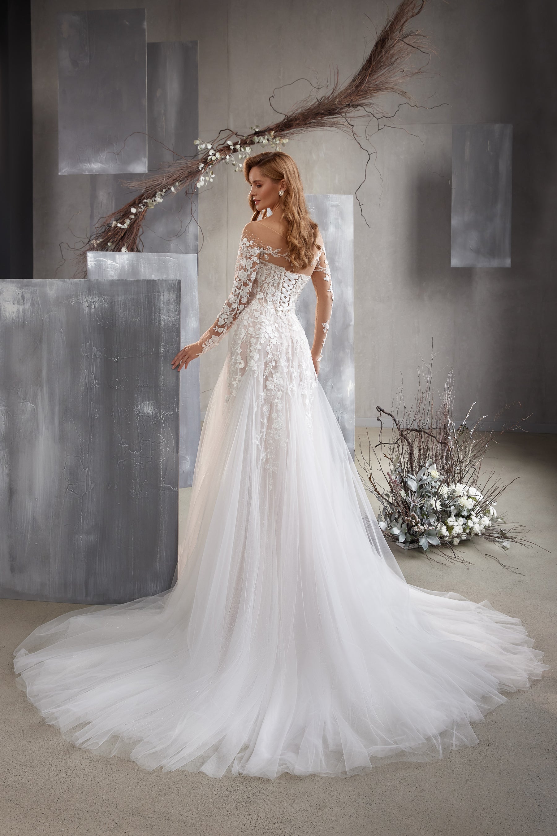 A-Line Wedding Dress with Detachable Illusion Sleeves