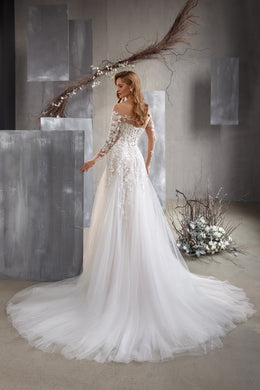 A-Line Wedding Dress with Detachable Illusion Sleeves