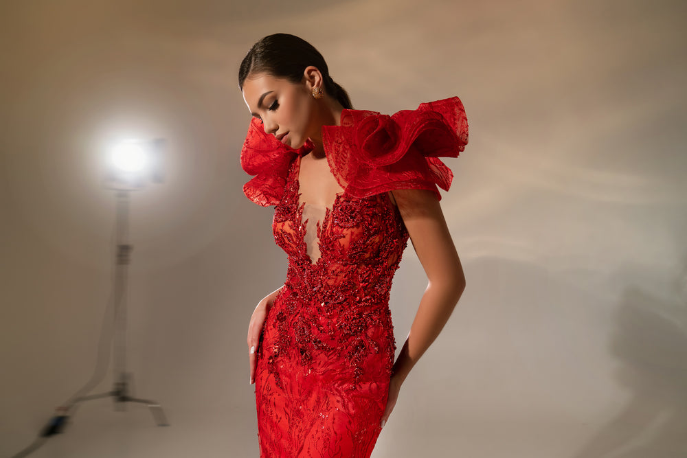 Mermaid Evening Dress with Beaded Guipure Lace