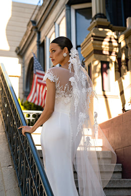 Classic Designer Veil with Guipure Embroidery, Beads, Sequins, and Pearls - 1.5x1.5m, 2 Folds for Volume and Splendor
