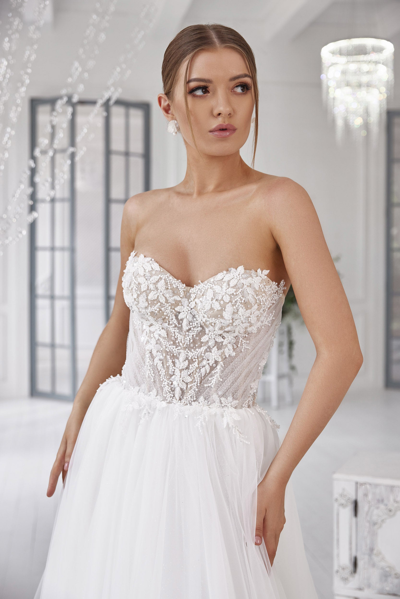 A-Line Wedding Dress with Detachable Bishop Sleeve Bolero