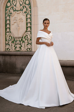 Mikado Ball Gown Wedding Dress with Draped Bardot Neckline