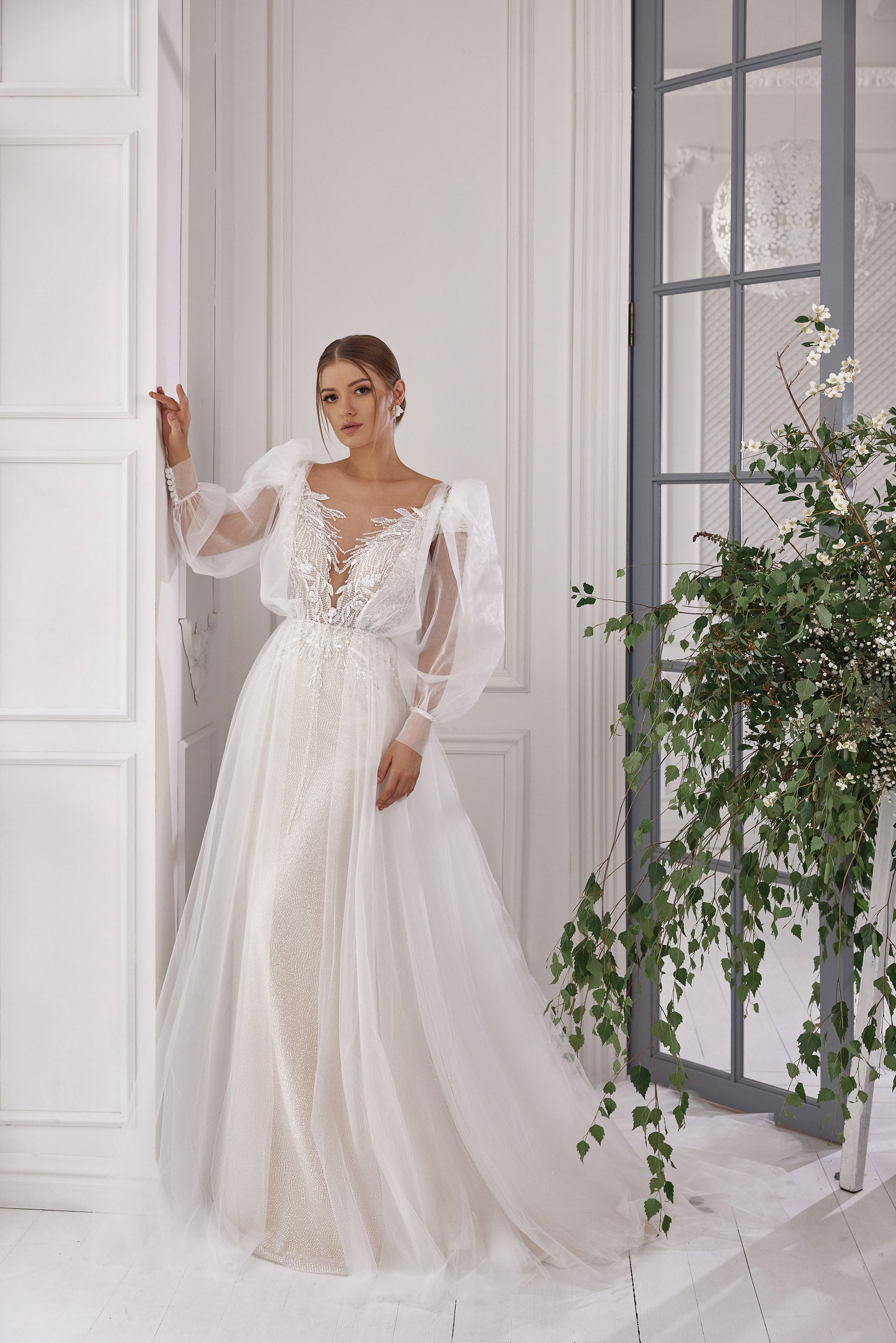 Sheath Wedding Dress with Detachable Bolero and Overskirt
