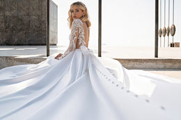 Mikado Ball Gown Wedding Dress with Lace Sleeves