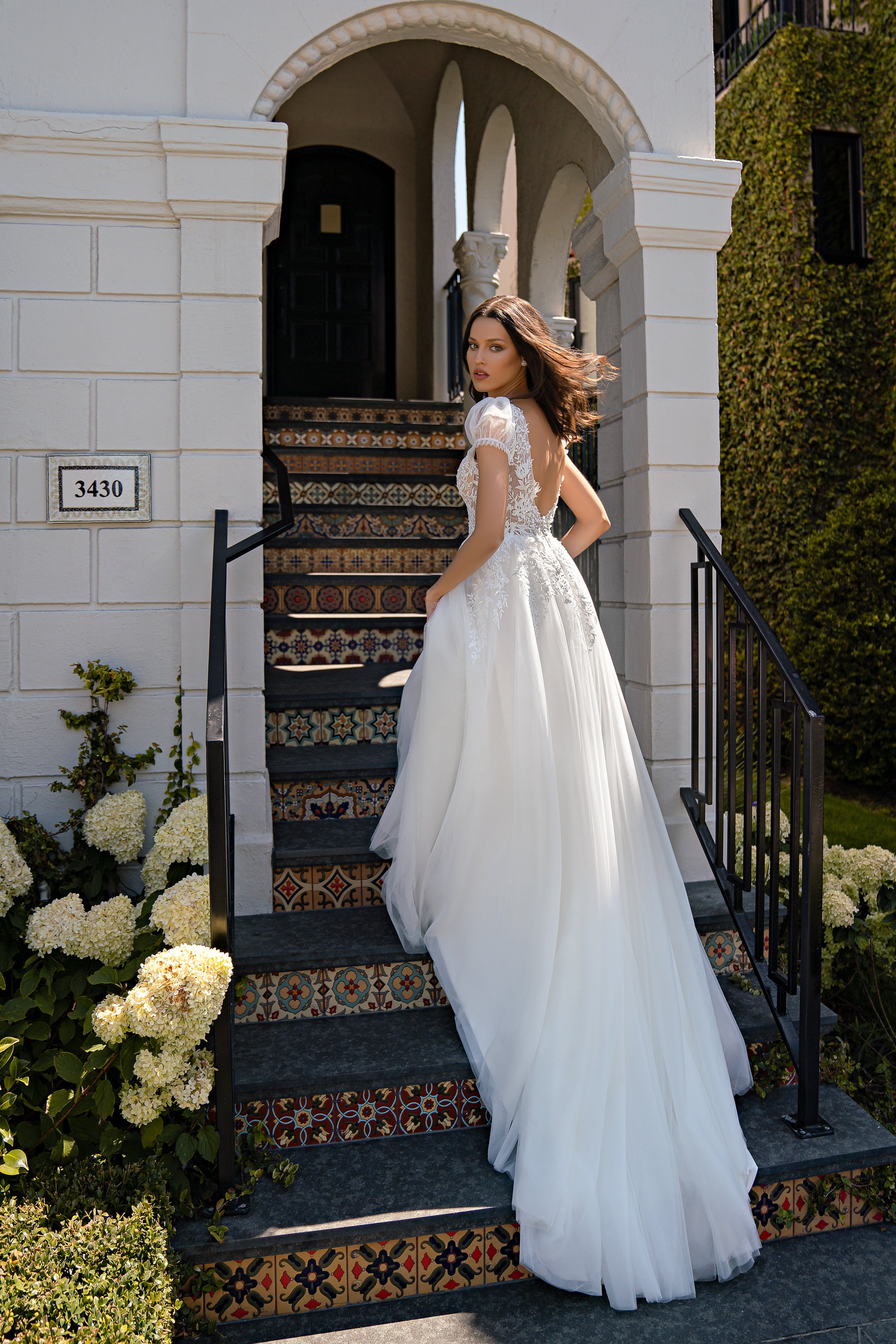 A-Line Wedding Dress with Detachable Puff Sleeves