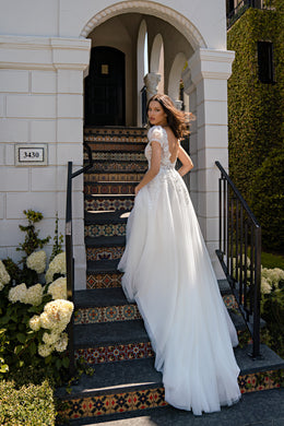 A-Line Wedding Dress with Detachable Puff Sleeves