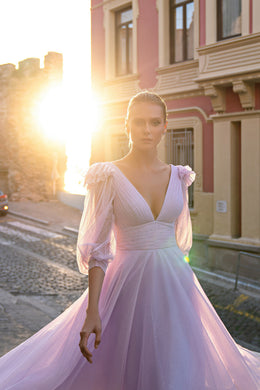 Women's V-Neck V-Back Tea-Length Evening Dress