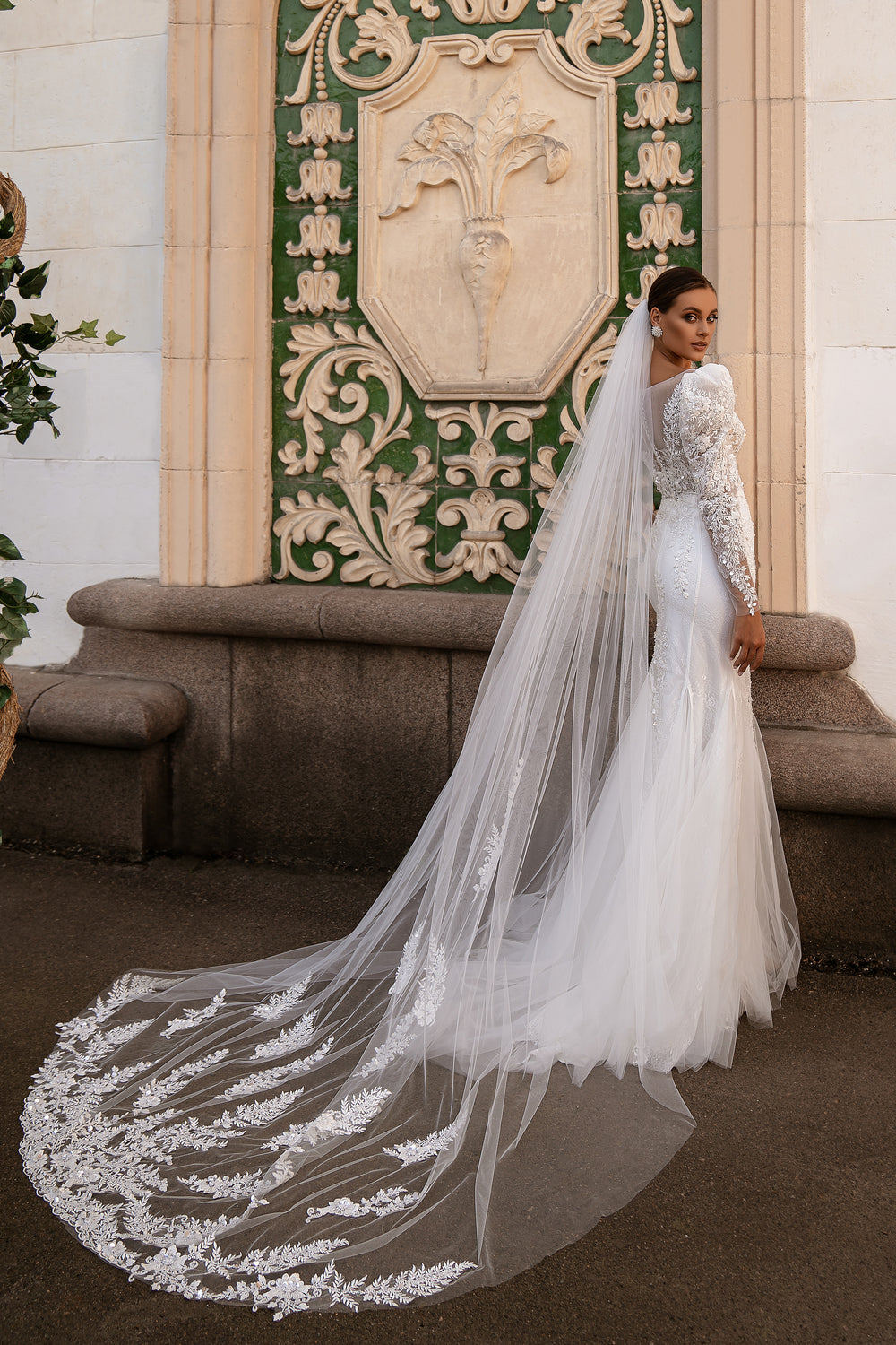 Long Tulle Veil Bundle with Guipure Embroidery, Beads, Sequins, Crystals, and Pearls - 2.6x3.0m