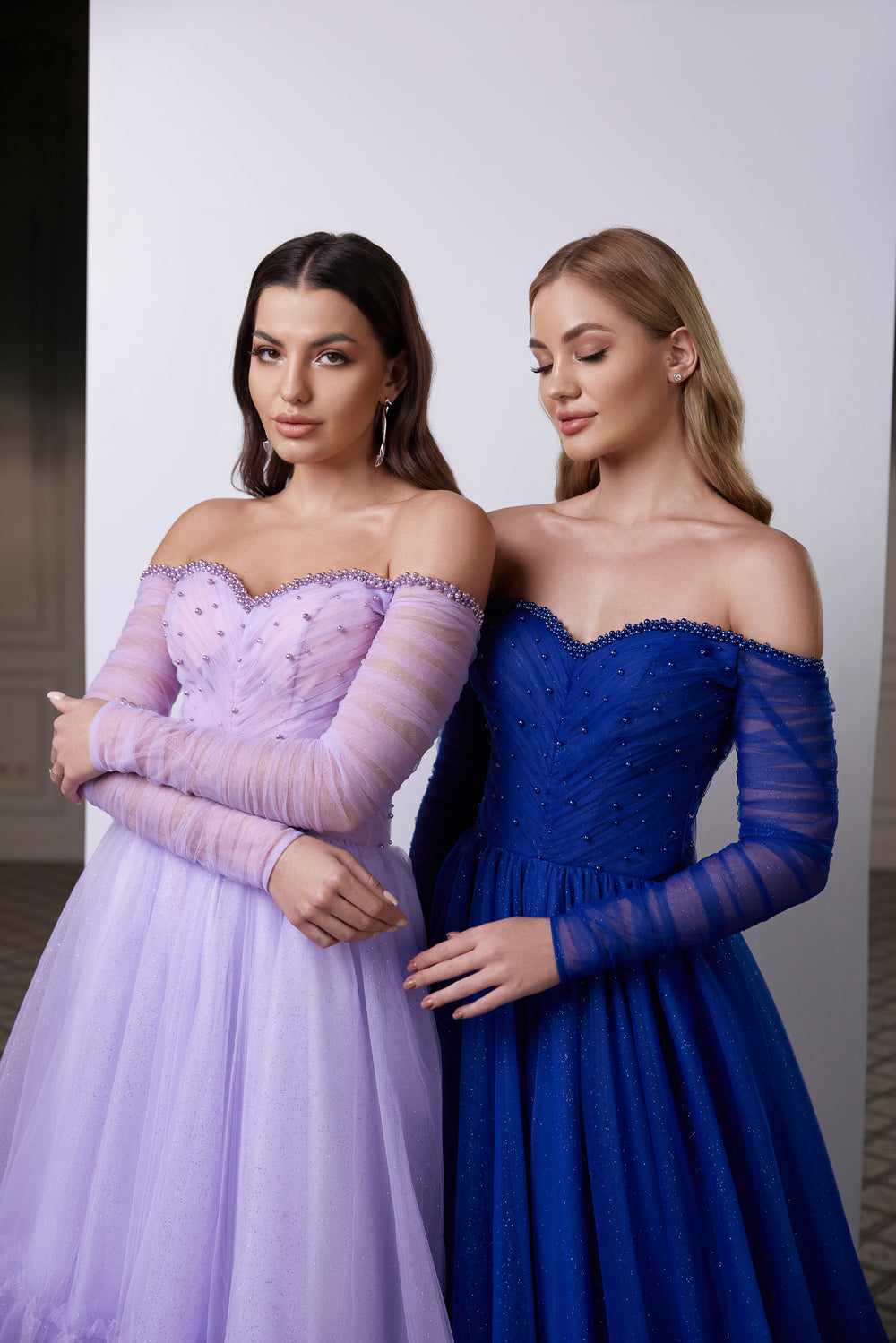 Pearl-Embellished Glitter Fabric Special Occasion Dress with Lacing Back