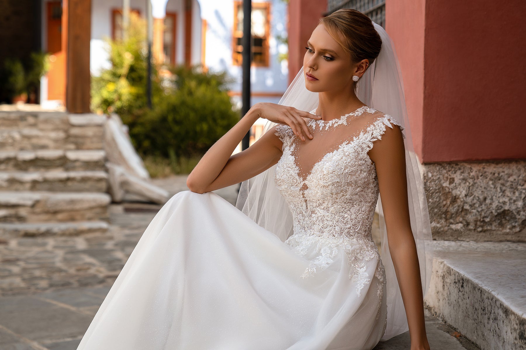 Romantic 3m x 1.5m Soft Tulle Veil with Embroidered Guipure, Beads and Sequins