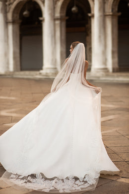 Sweetheart Wedding Gown with Detachable Long Sleeves, Slit Skirt, and Buttons Along the Low Back