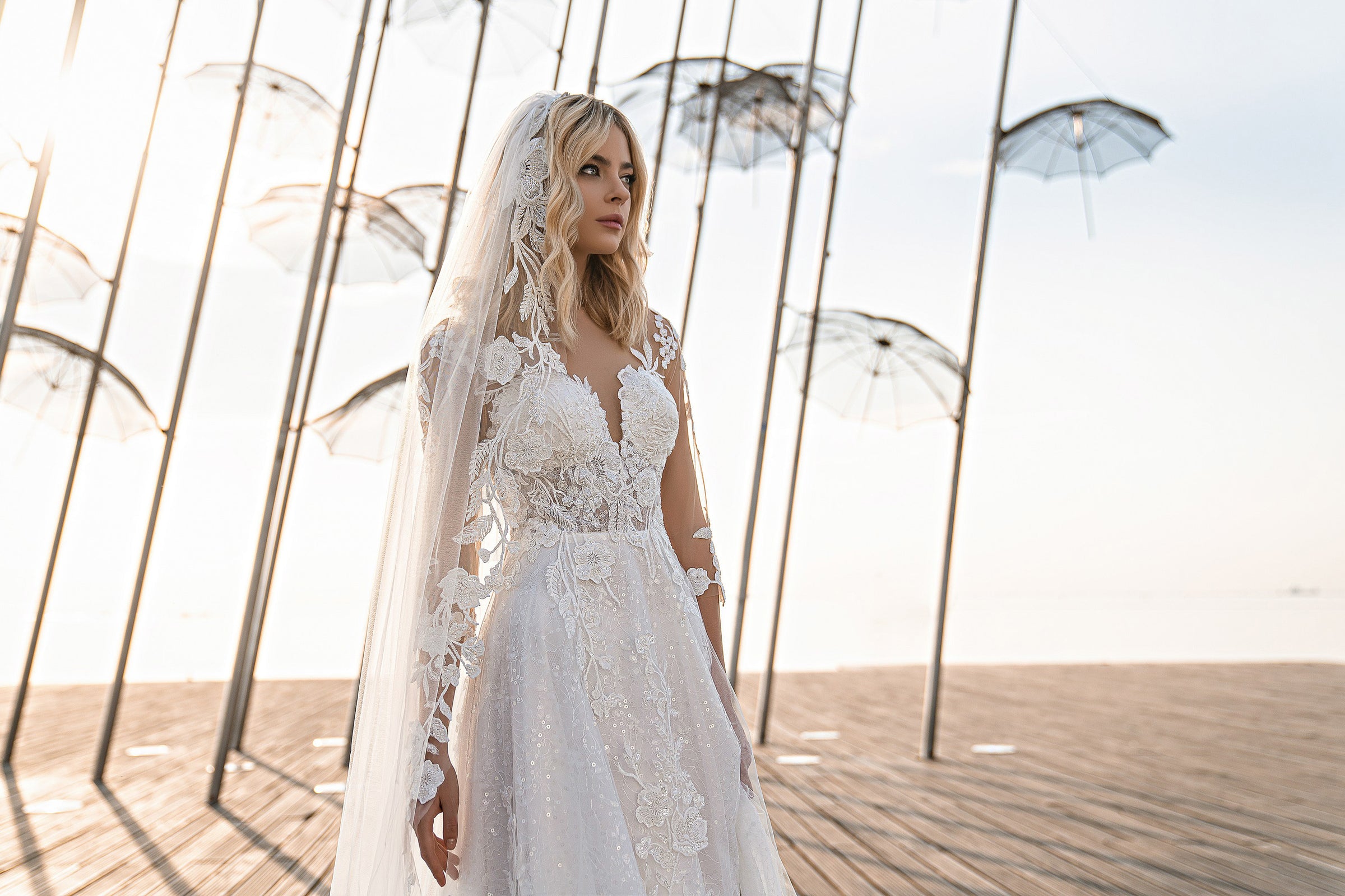 A-Line Wedding Dress with Floral Lace Appliqués