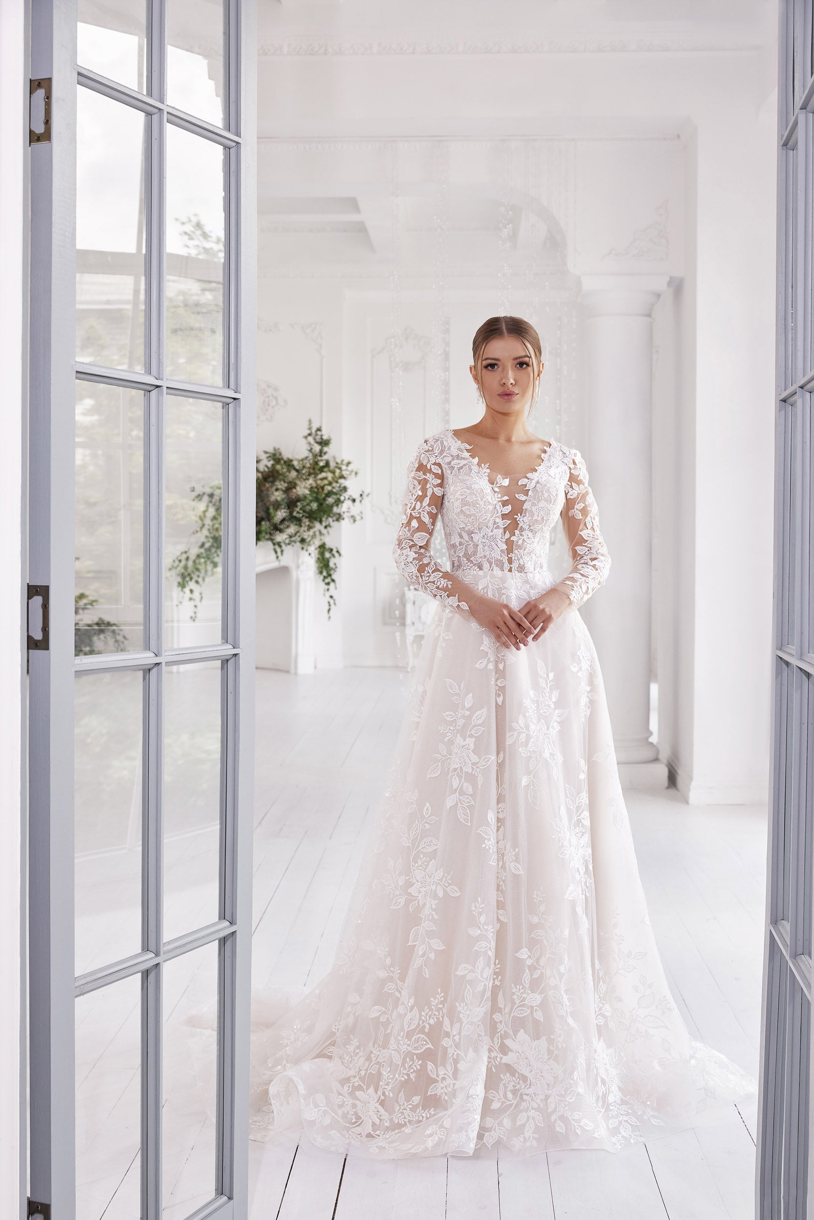 A-Line Wedding Dress with Floral Lace Appliqués