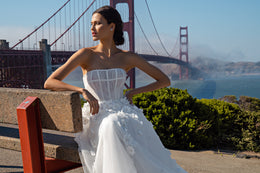 A-Line Wedding Dress with 3D Floral Appliqués and Detachable Sleeves