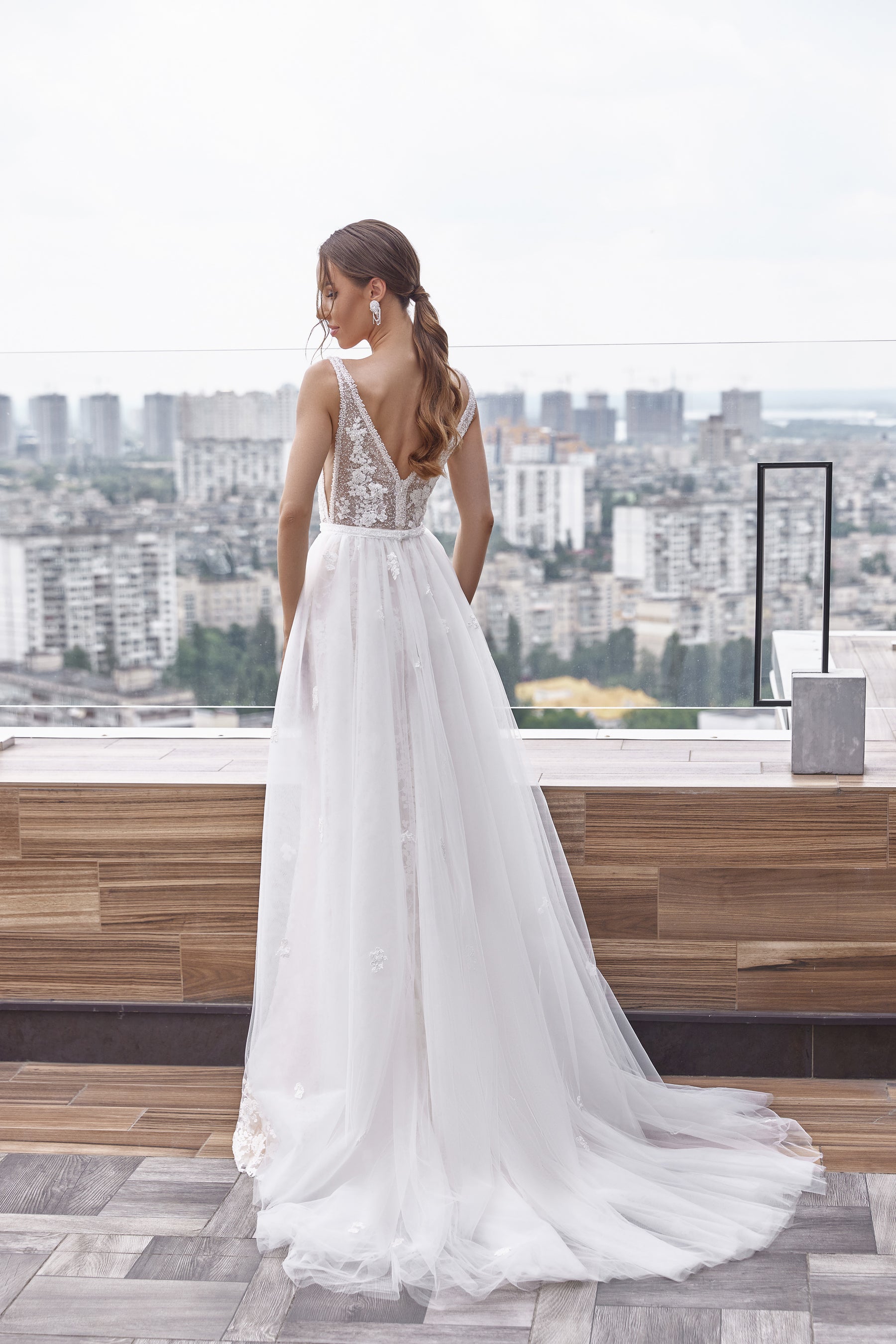 Mermaid V-Neck Lace Dress with Floral Lace Appliques, Sleeveless, Embellished Bodice, Cathedral Train, Romantic Bridal Gown