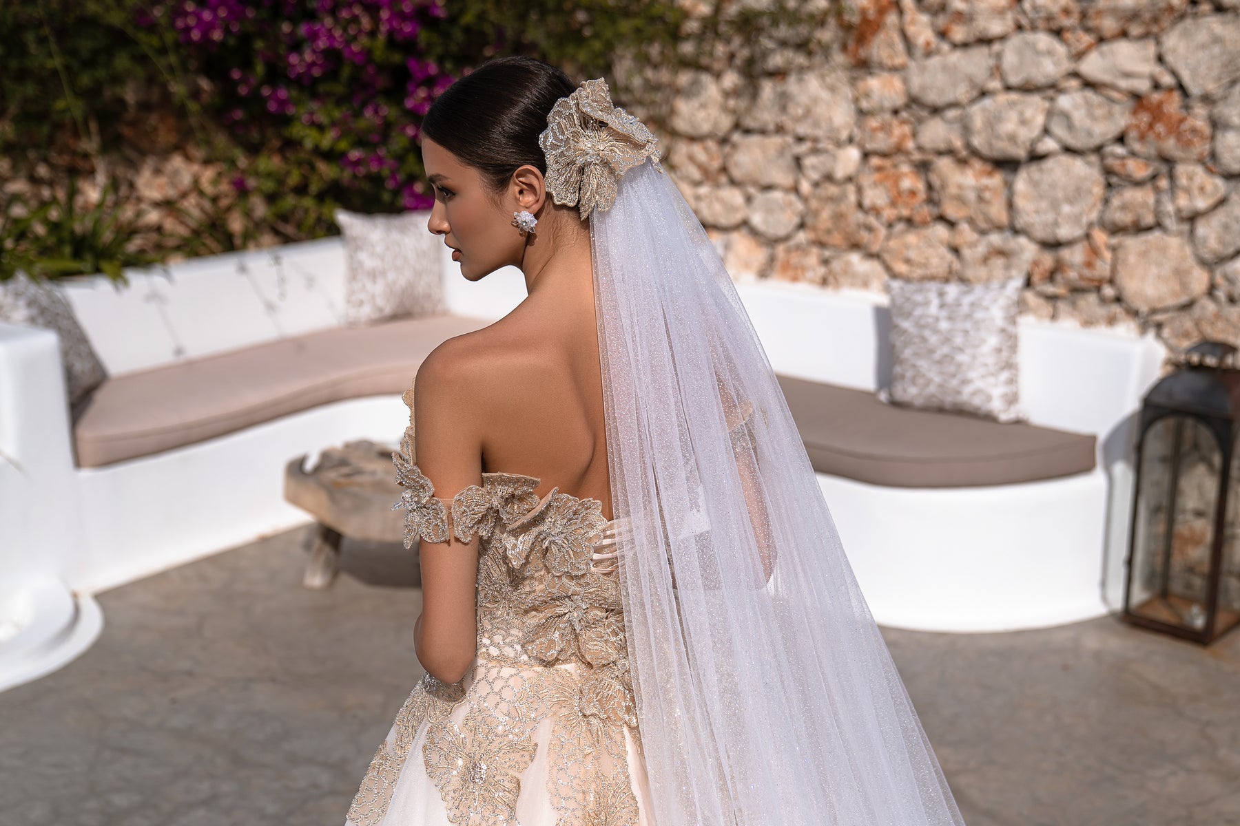 Ball Gown Wedding Dress with Gold Floral Appliqués