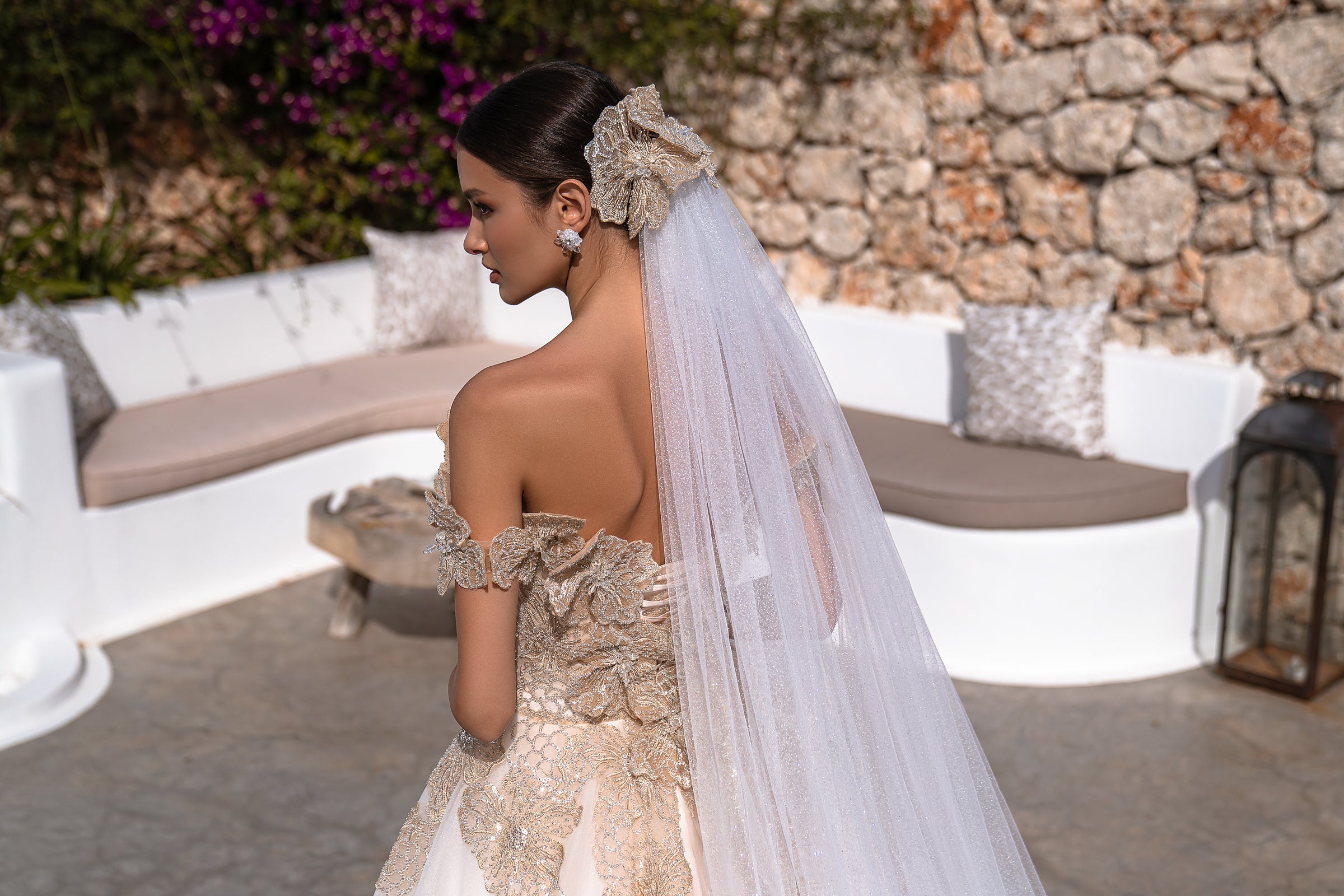 Ball Gown Wedding Dress with Gold Floral Appliqués