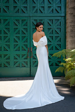 Sheath Wedding Dress with Off-the-Shoulder Bow Neckline