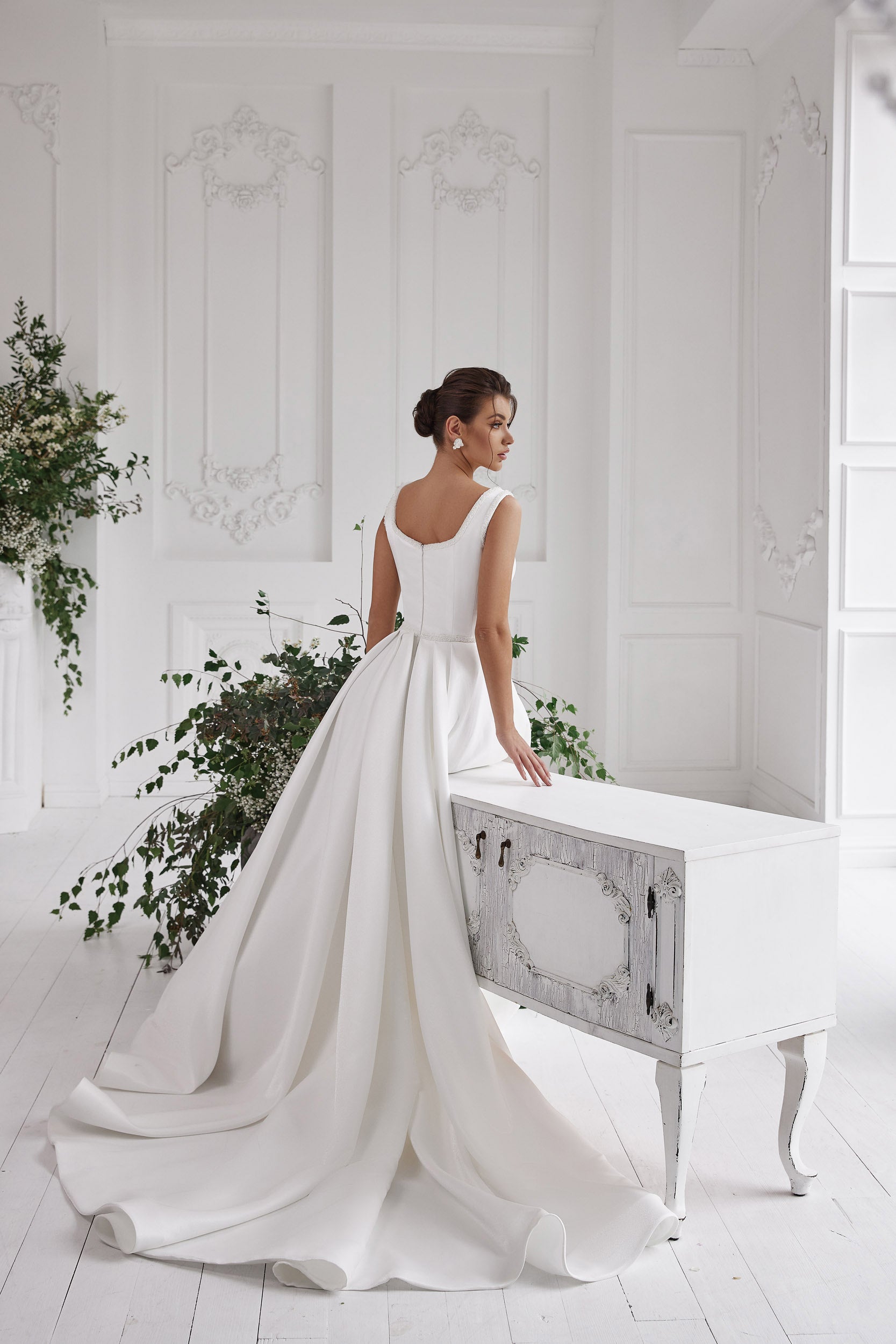 Mikado A-Line Wedding Dress with Beaded Square Neckline