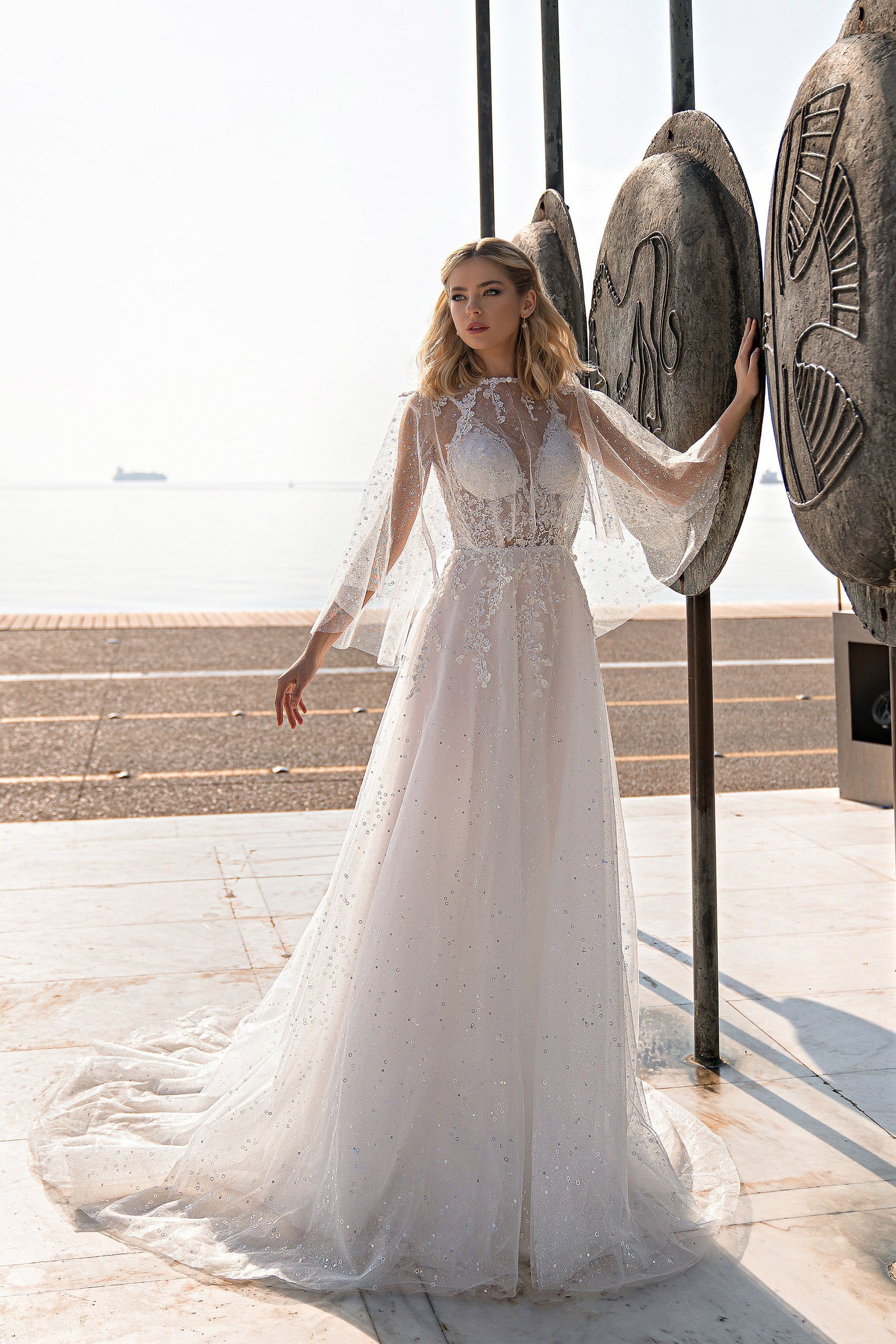 A-Line Wedding Dress with Detachable Sheer Cape