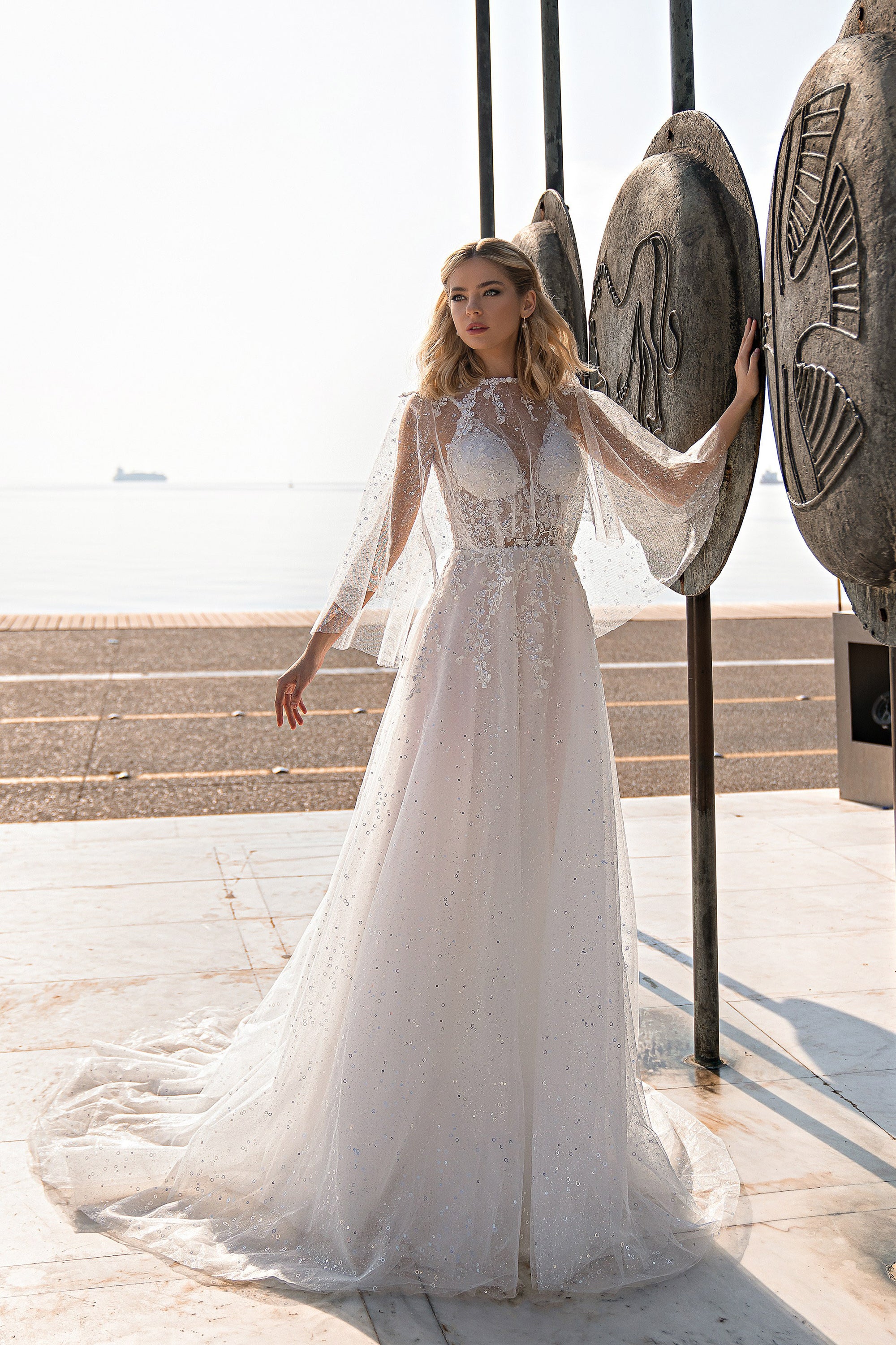 A-Line Wedding Dress with Detachable Sheer Cape