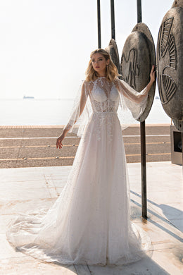 A-Line Wedding Dress with Detachable Sheer Cape